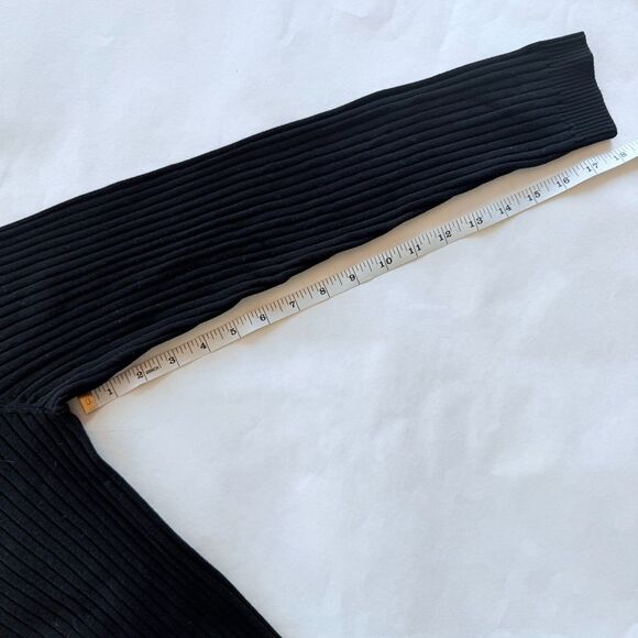 St John Women's Black Knit Ribbed Mock Neck Long Sleeve Top with Button Shoulder - Picture 8 of 8